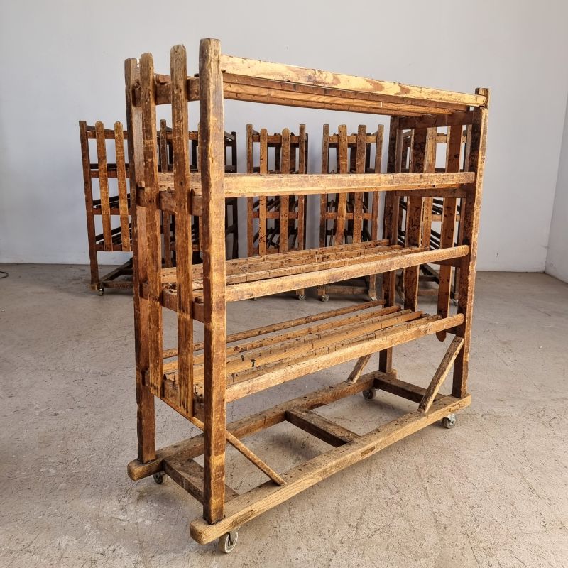 Set of 6 industriel wooden bakery carts circa 1950