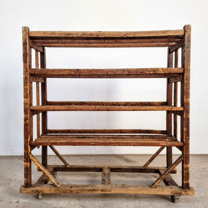 Set of 6 industriel wooden bakery carts circa 1950. Alternate view