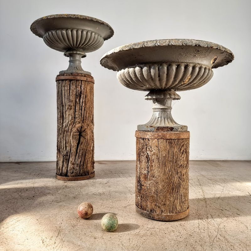 Very large 19th cast iron urns