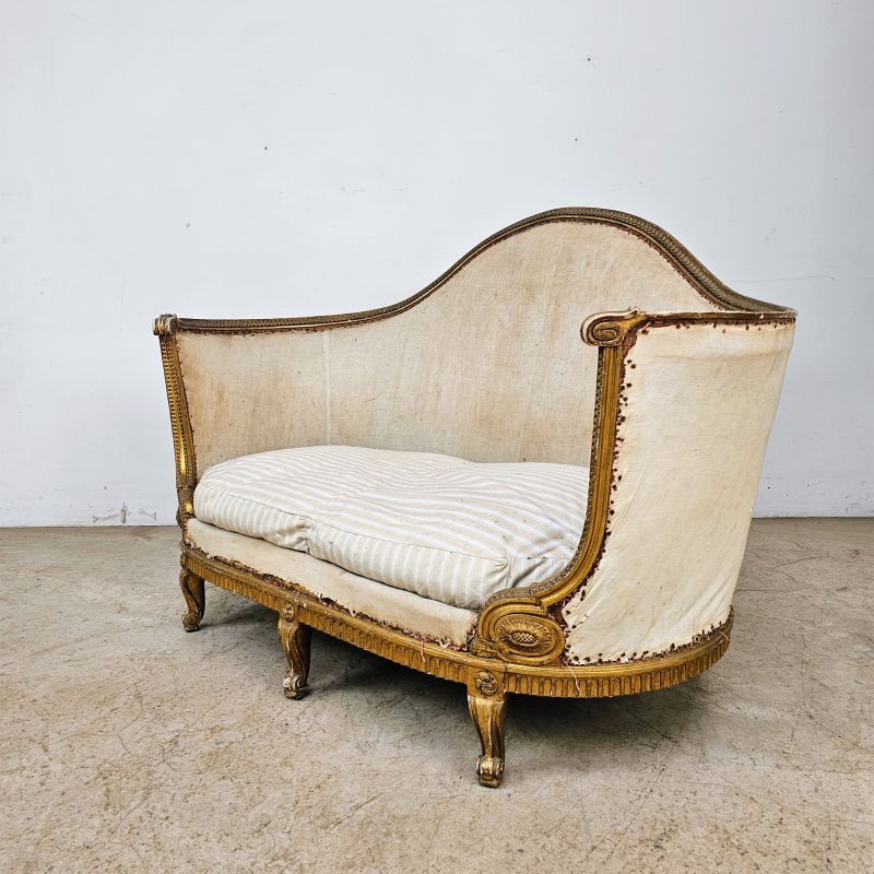 Rare Louis XVI sofa in gilded wood late 19th