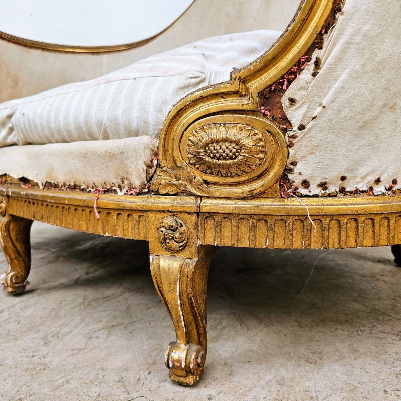 Rare Louis XVI sofa in gilded wood late 19th. Alternate view