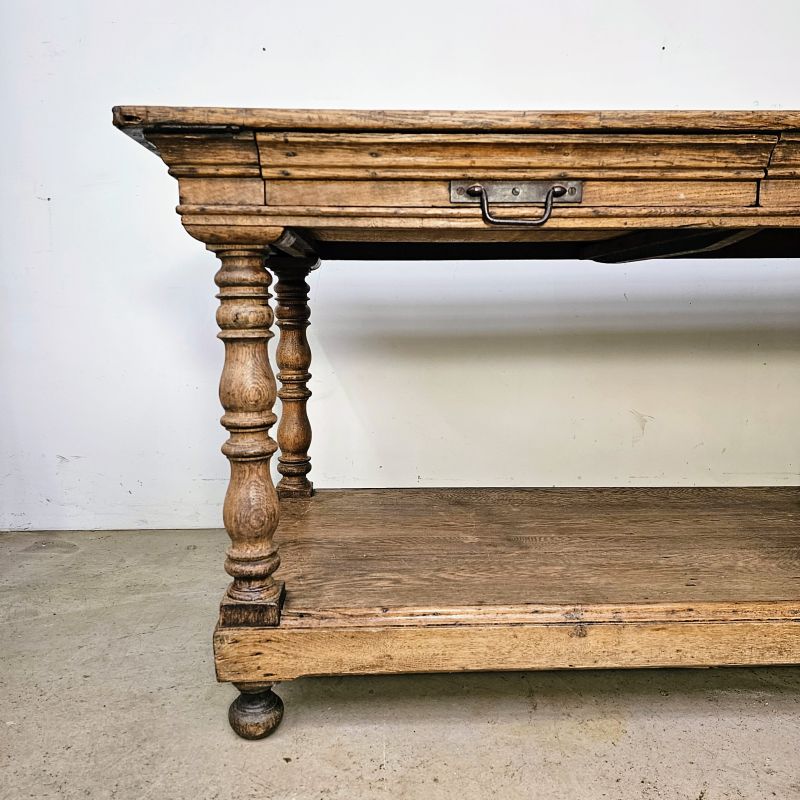 Large 19th oak draper's table. Alternate view