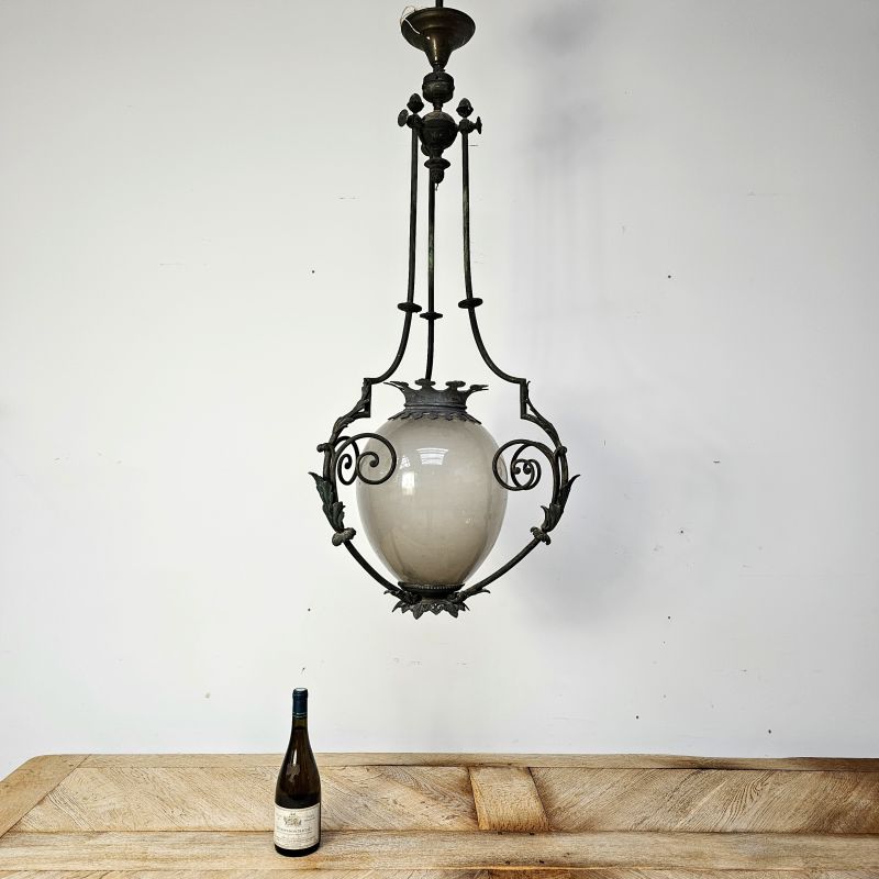 Huge bronze & opaline Napoleon III lantern