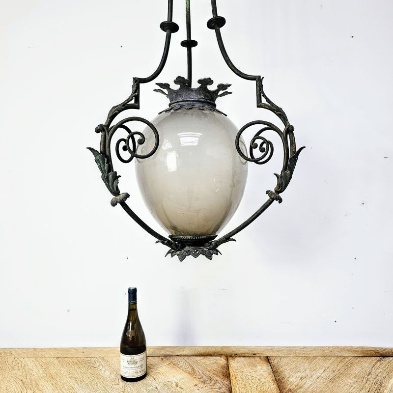 Huge bronze & opaline Napoleon III lantern. Alternate view