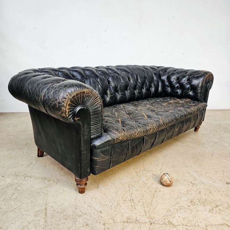 Elegant black Chesterfield sofa circa 1900