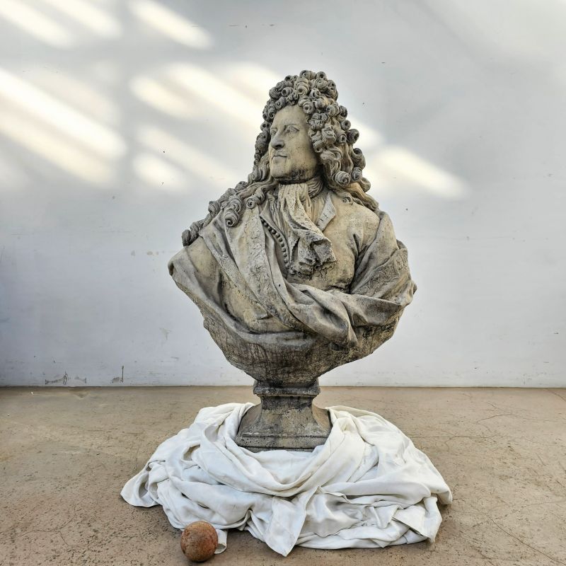 Huge bust of Édouard Colbert in reconstituted stone circa 1980