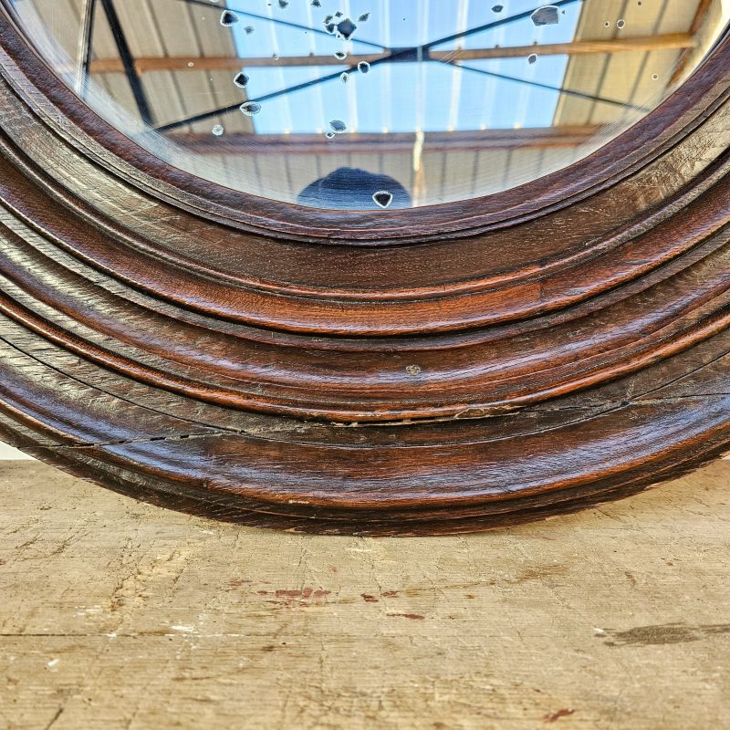 Large 18th century oak mirror with large molding. Alternate view