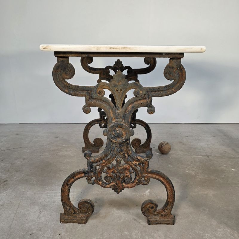 Pair of 19th cast iron tables, marble top.. Alternate view
