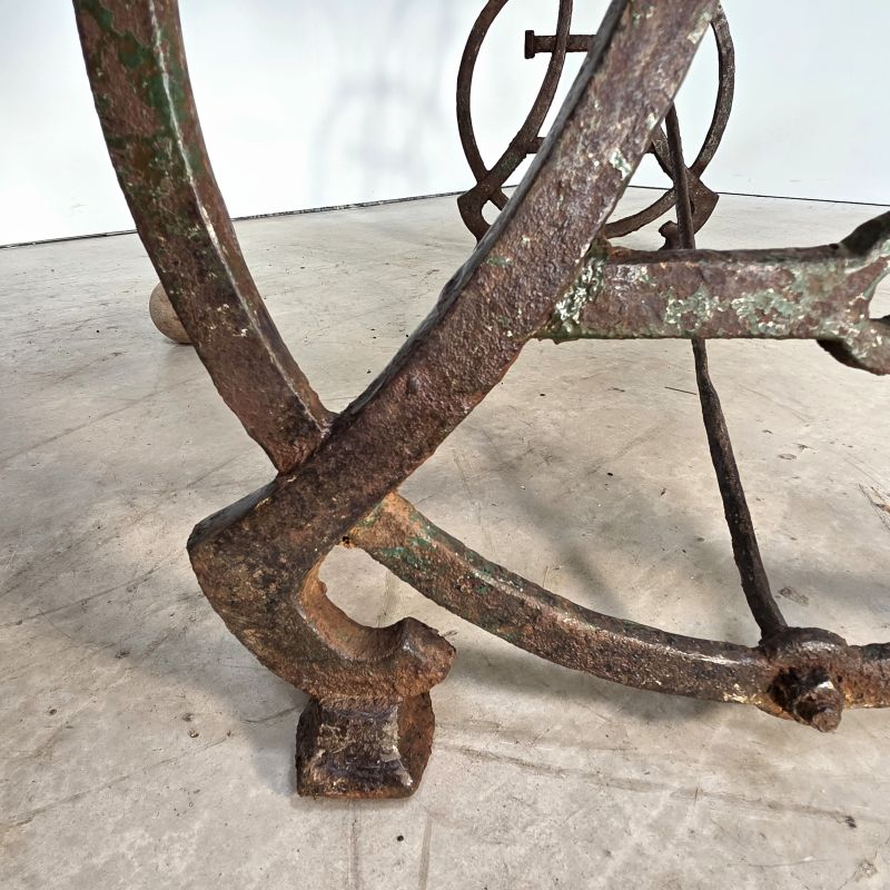 2 beautiful 19th garden tables, cast iron base, marble top. Alternate view
