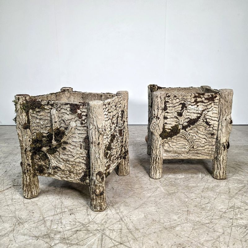 Nice pair of concrete "faux bois" planters