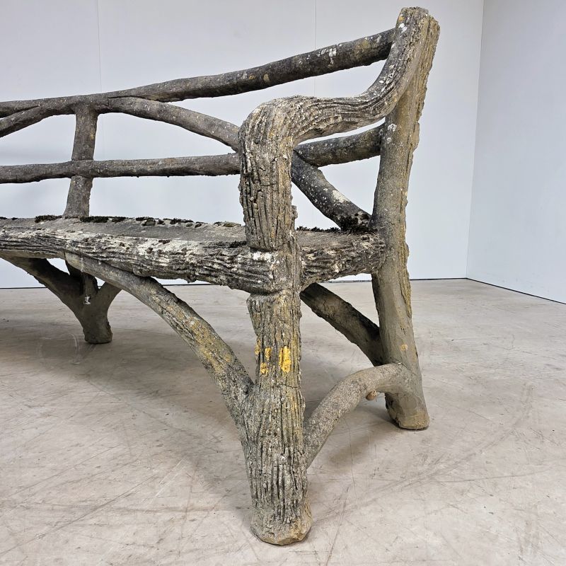 Beautiful concrete "faux bois" bench circa 1900. Alternate view