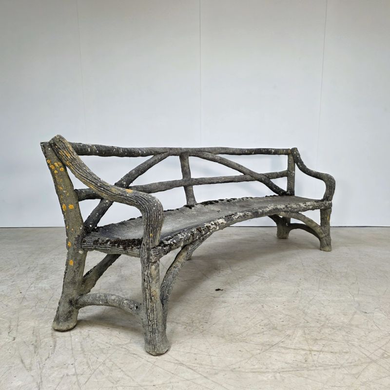 Beautiful concrete "faux bois" bench circa 1900