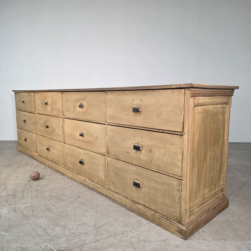Large painted shop counter drawers, circa 1900. Alternate view
