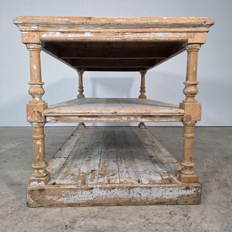 Nice draper's table with three top, circa 1900. Alternate view