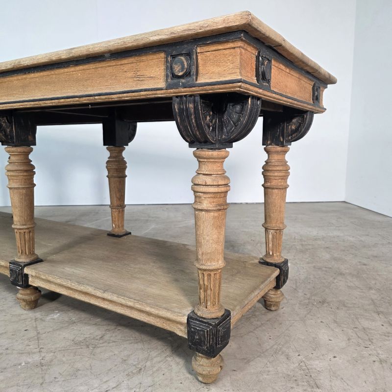 Large 19th oak drapery table. Alternate view