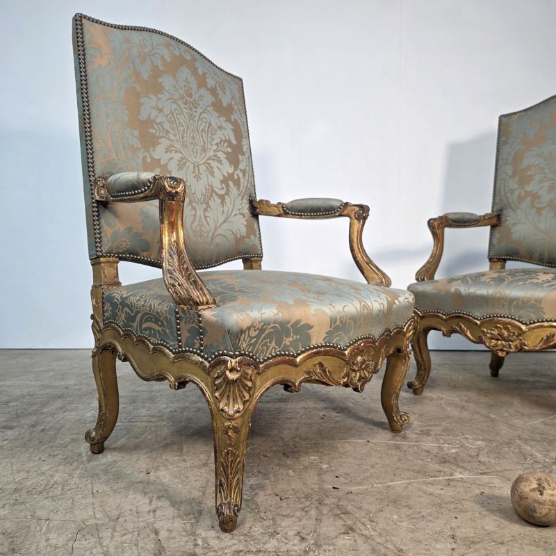Large pair of gilded Regency style armchairs, end of 19th. Alternate view