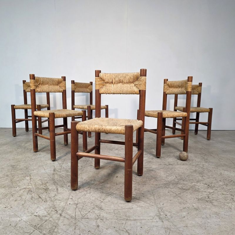 Série de 6 chaises paillées vers 1960