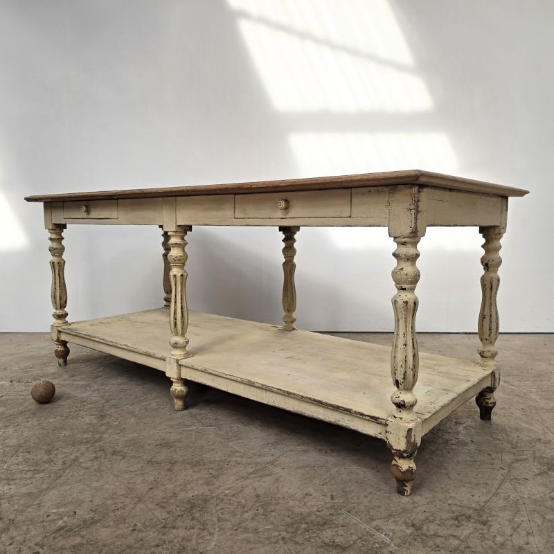 Belle table de drapier 19ème en chêne à 6 pieds parapluies