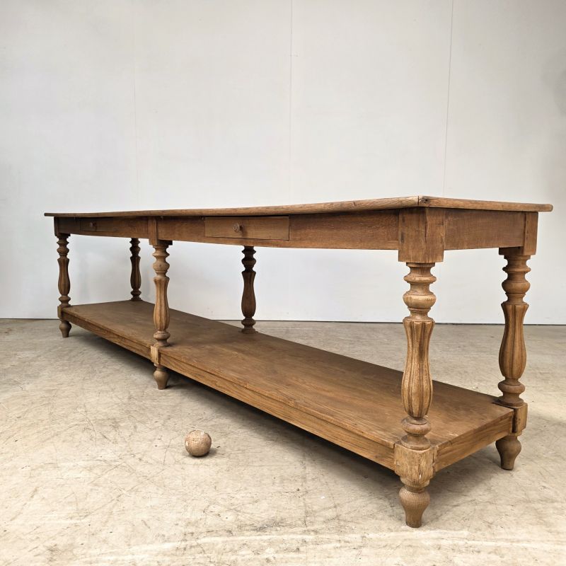 Grande table de drapier 19ème en chêne à 6 pieds
