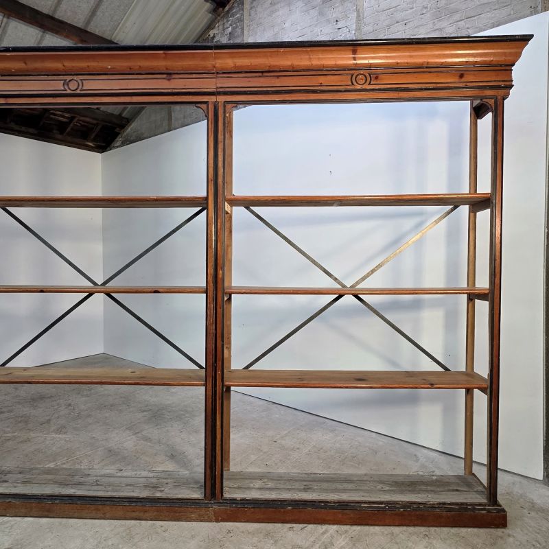 Large pine Napoleon III period shop shelf. Alternate view